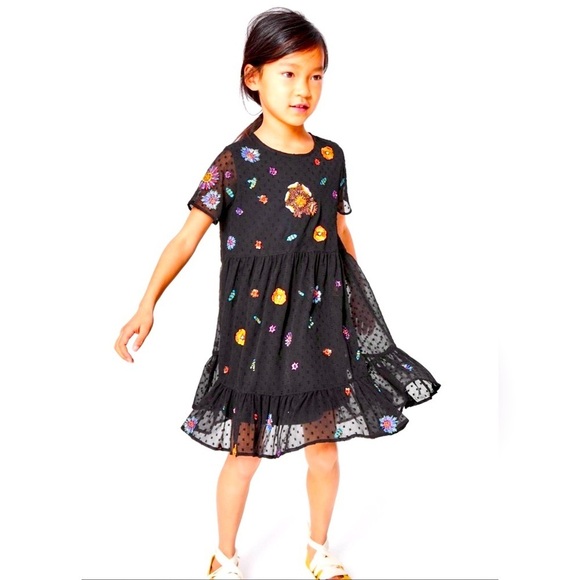 Zara Other - Dress Zara Kids Girl Embroidered Tulle Black Short Sleeve Size 6